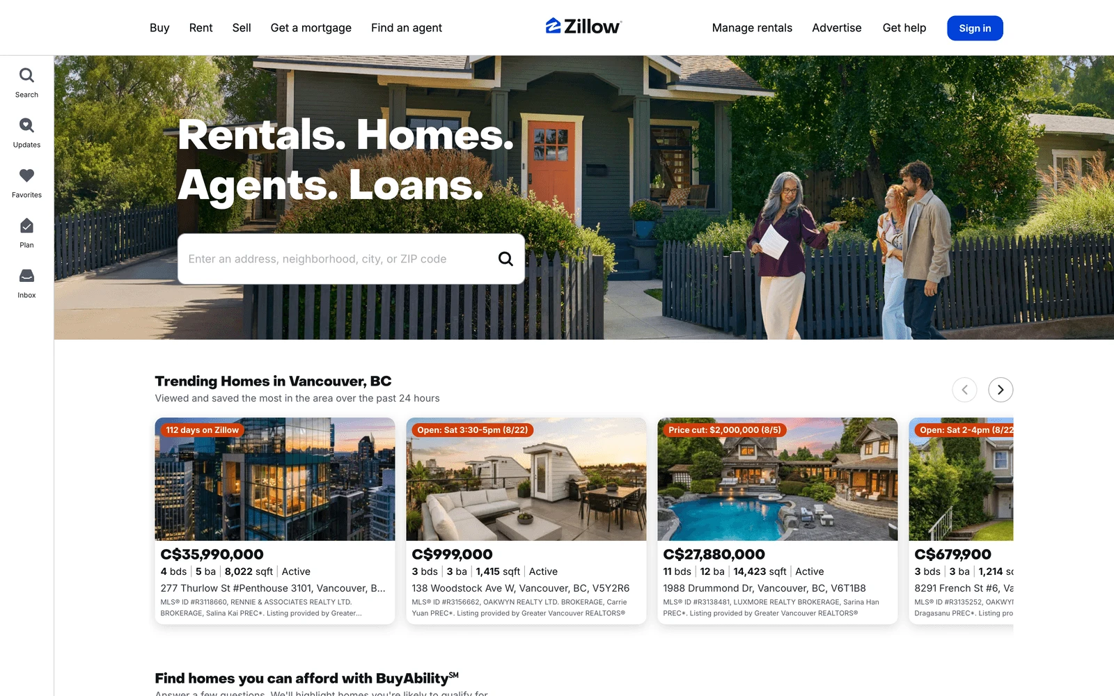 Top screenshot of Zillow.com