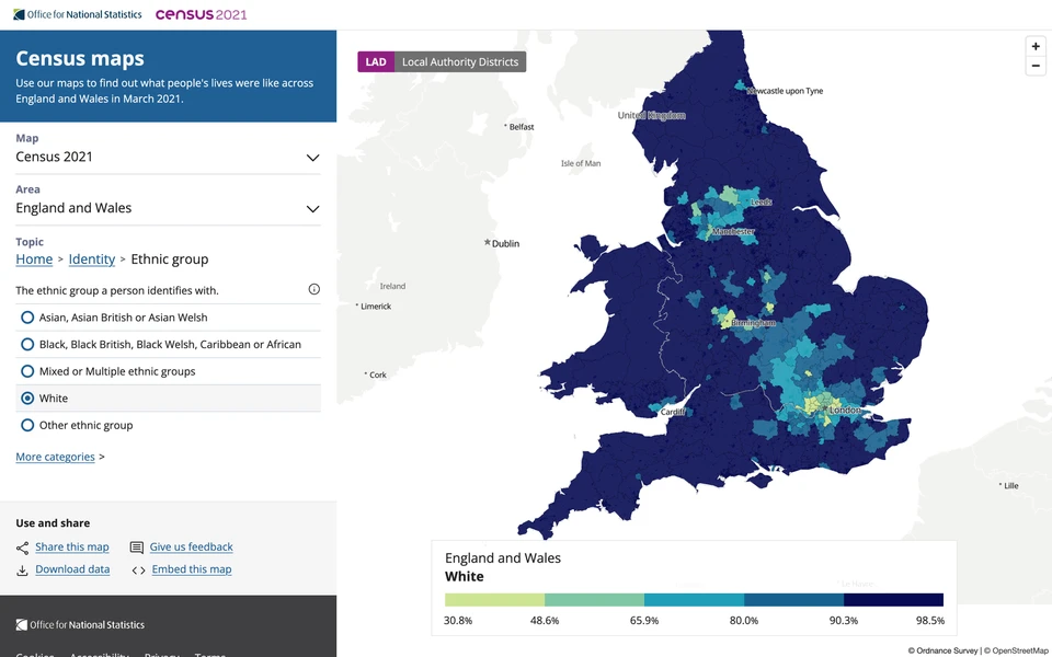 Screenshot of ONS.gov.uk Census Map