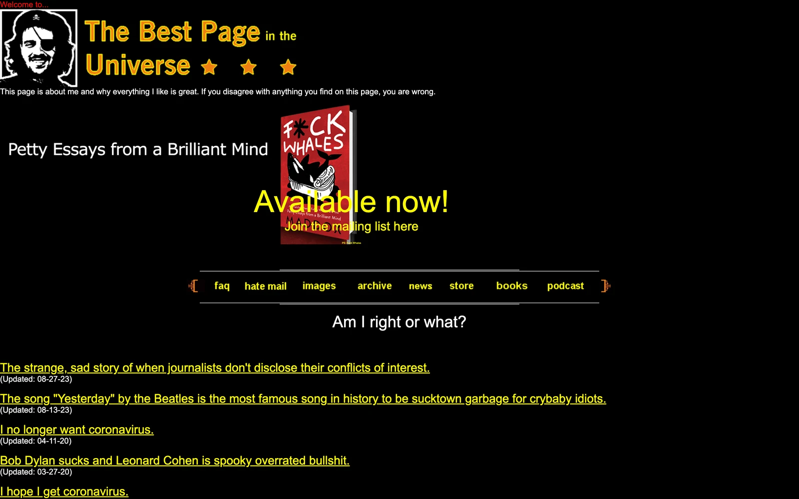 Top screenshot of TheBestPageInTheUniverse.net