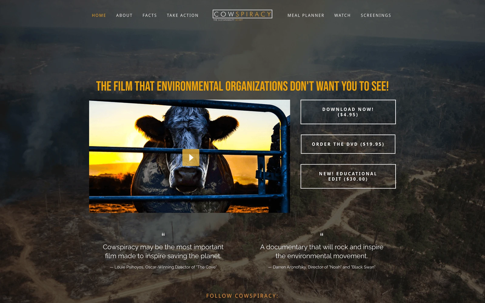 Top screenshot of Cowspiracy.com