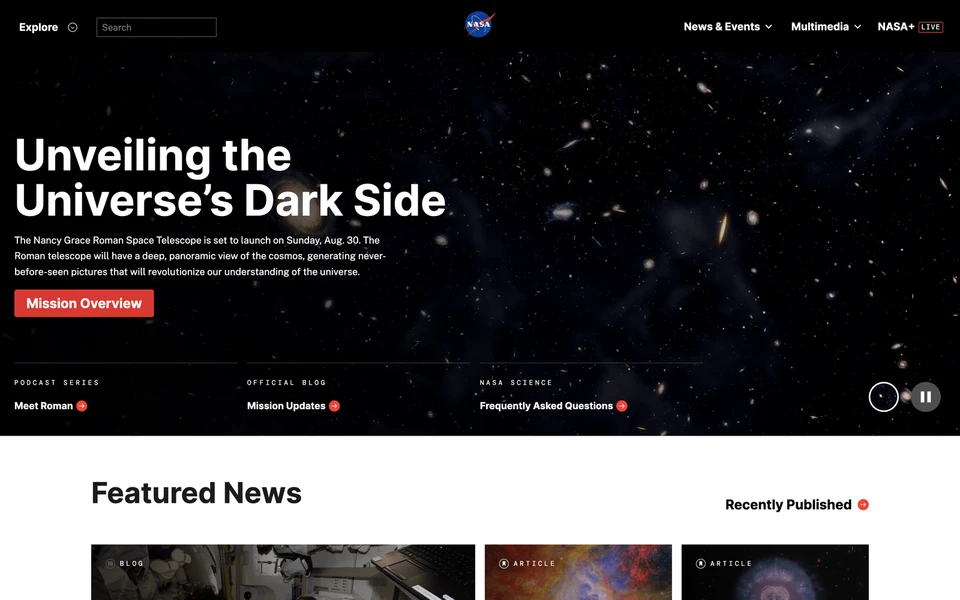 Screenshot of NASA.gov