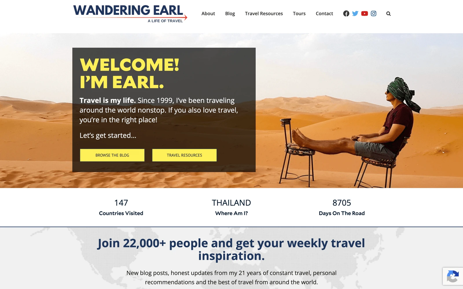 Top screenshot of WanderingEarl.com