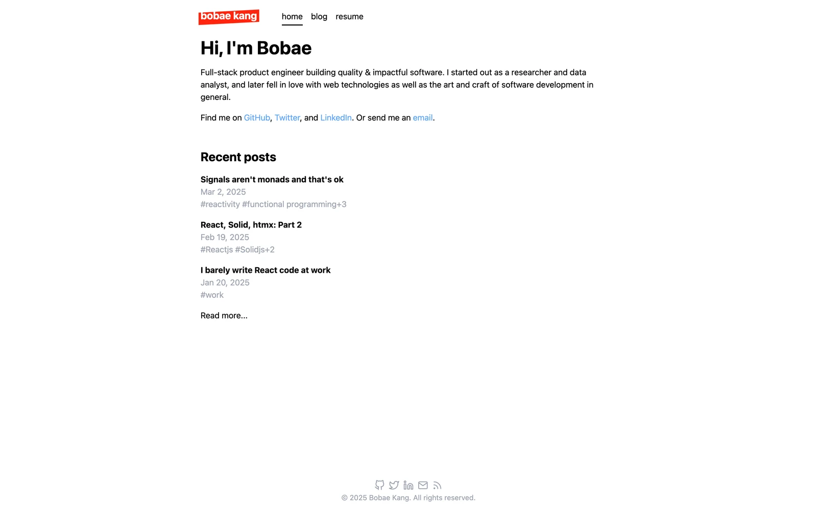 Top screenshot of BobaeKang.com