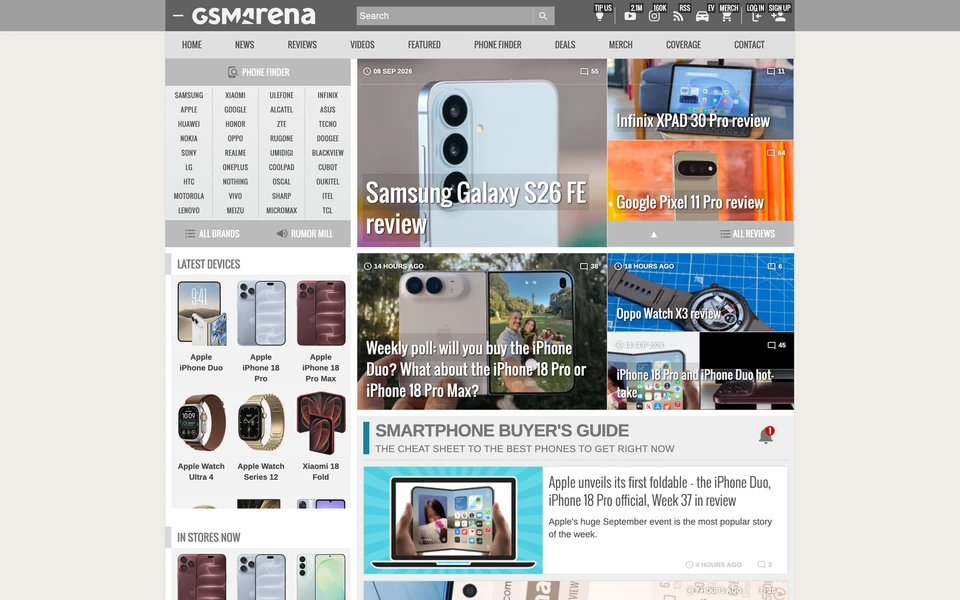 Screenshot of GSMArena.com