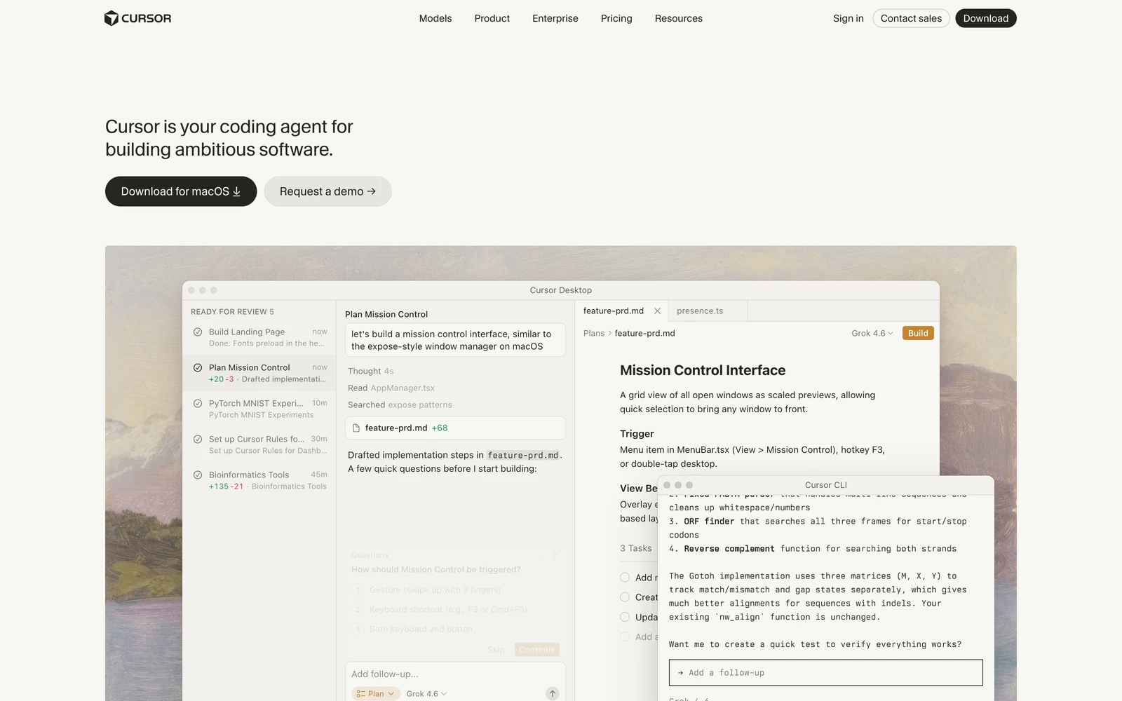 Top screenshot of Cursor.com