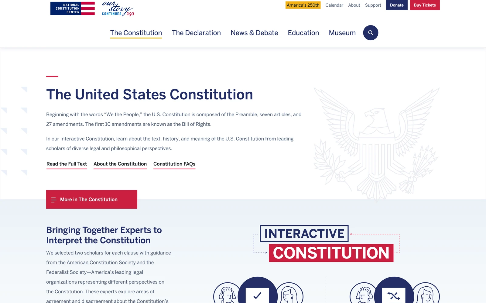 Top screenshot of ConstitutionCenter.org