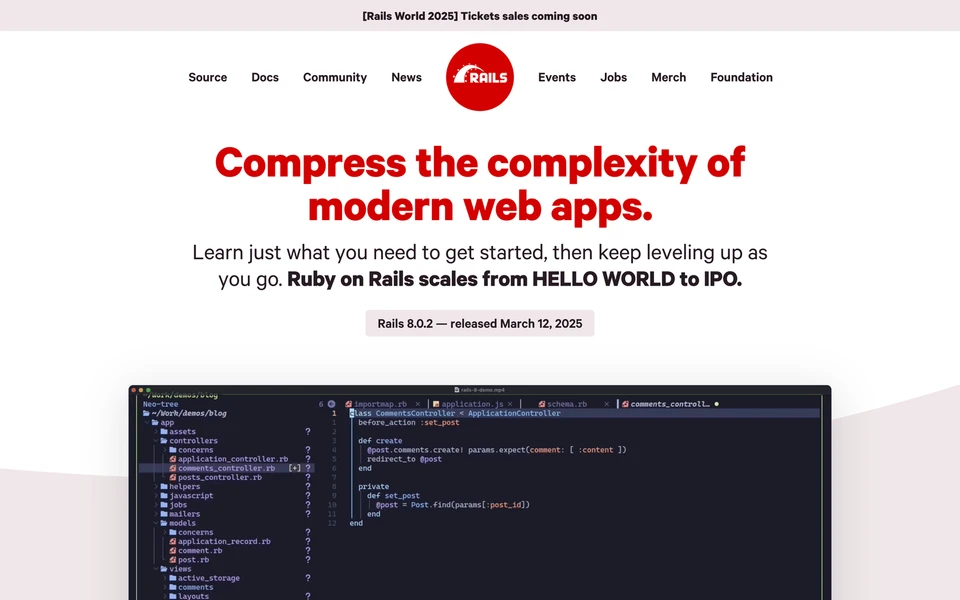 Screenshot of RubyOnRails.org