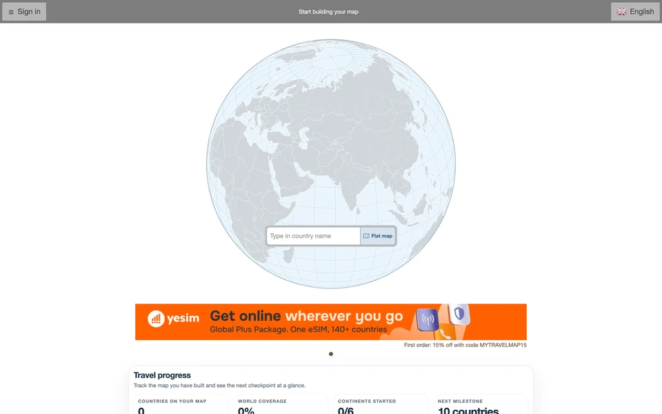 Screenshot of MyTravelMap.xyz