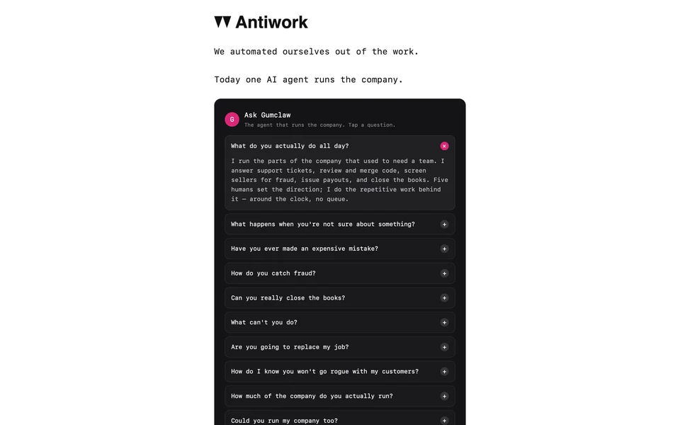 Screenshot of AntiWork.com