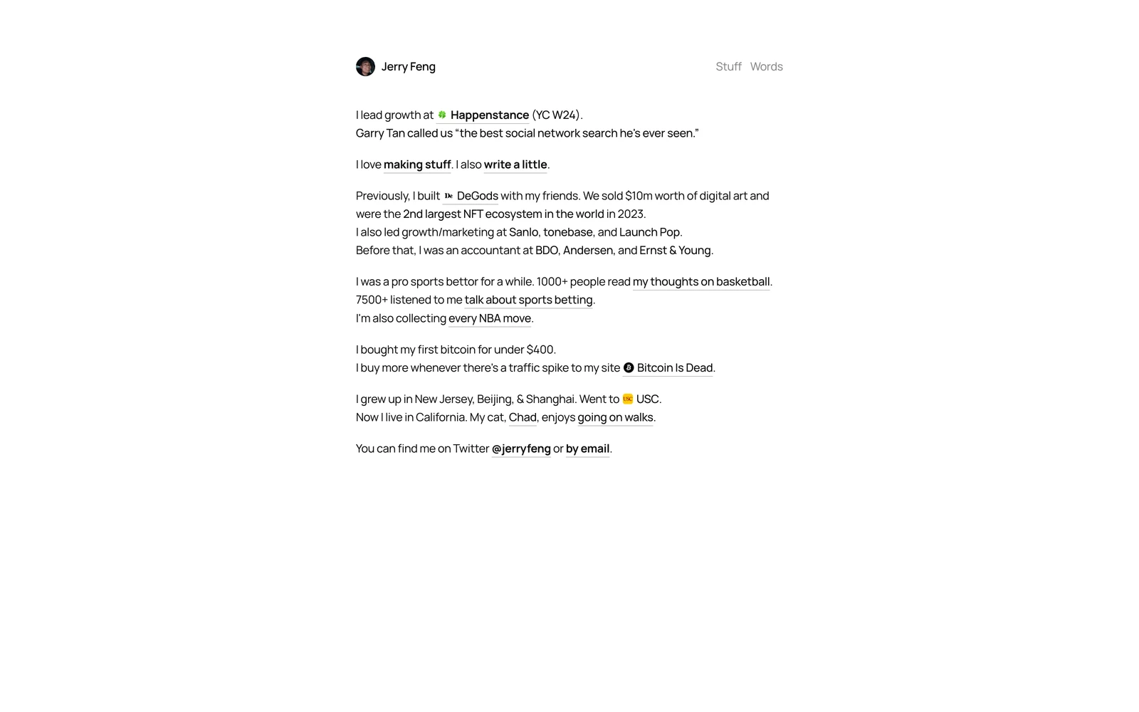 Top screenshot of JerryFeng.com
