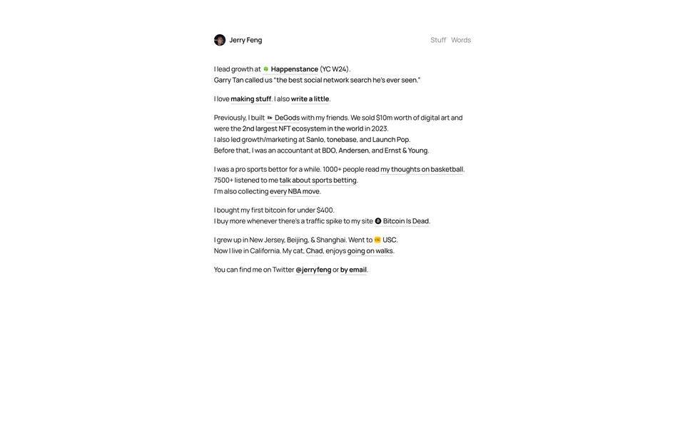 Screenshot of JerryFeng.com