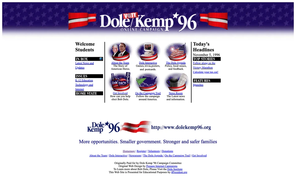 Screenshot of DoleKemp96.org