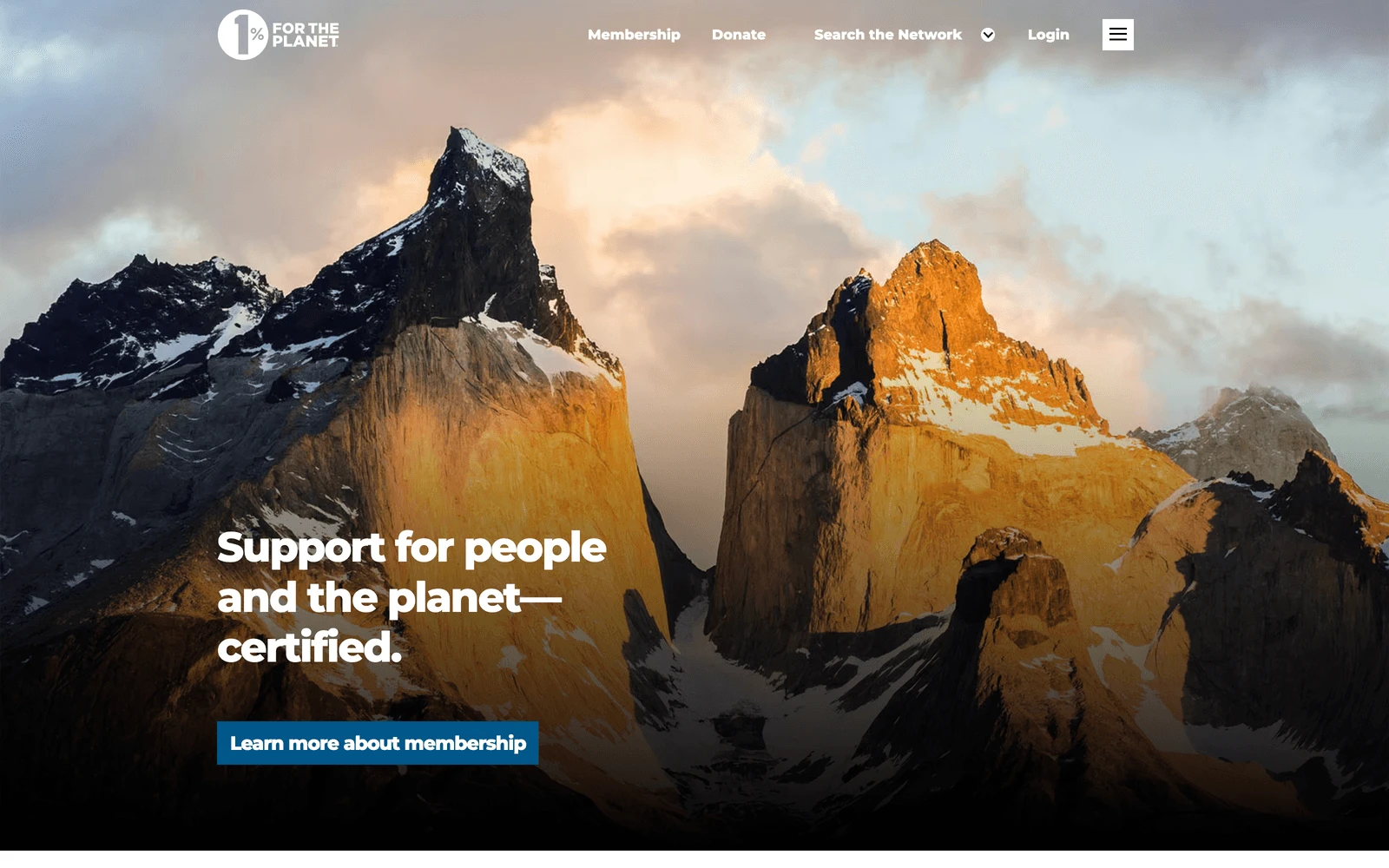 Top screenshot of OnePercentForThePlanet.org