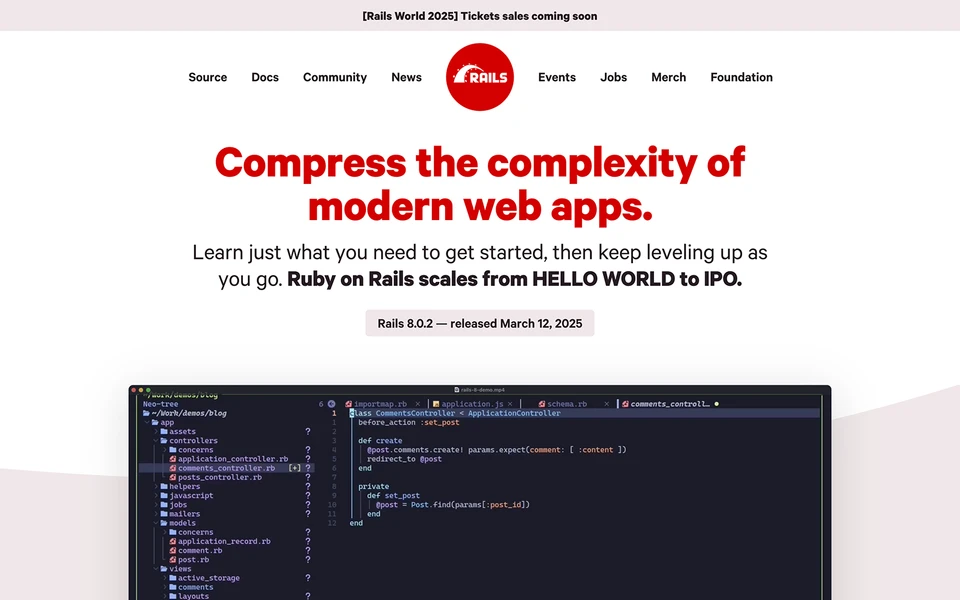 Screenshot of RubyOnRails.org