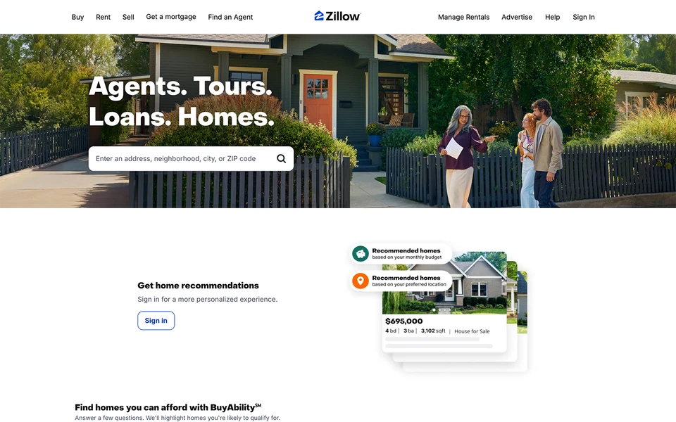 Screenshot of Zillow.com